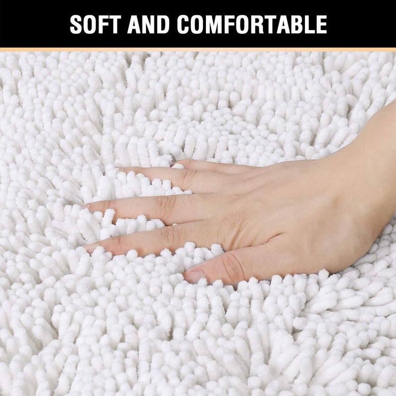 H.VERSAILTEX Pure White Bath Mat Bathroom Rug Bath Rugs for Bathroom Non Slip Bath Mats Extra Thick Chenille Rug 17" x 24" Absorbent Soft Shaggy Washable Dry Fast Plush Rugs for Bathtubs - Image 3